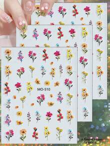 3/6pcs 5D Wild Flower Nail Stickers, Spring Floral Nail Art Decals, Cute Natural Design - Multicolor - View 14