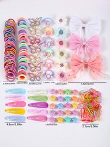 493pcs Colorful Bowknot Hair Clips, Elastic Hair Ties, Scrunchies, Bangs Clips, Versatile Daily Use For Girls - Multicolor - View 4