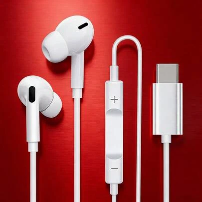 HiFi立体声有线耳机，带麦克风和音量控制，USB-C接口，兼容 15/16 Pro/17 Air/17 Pro AMX、Pro、S25/S24/S23/S22/S21、Pixel 9/8/7/6，符合人体工学的入耳式设计，塑料材质，隔音效果好，按键控制音量。