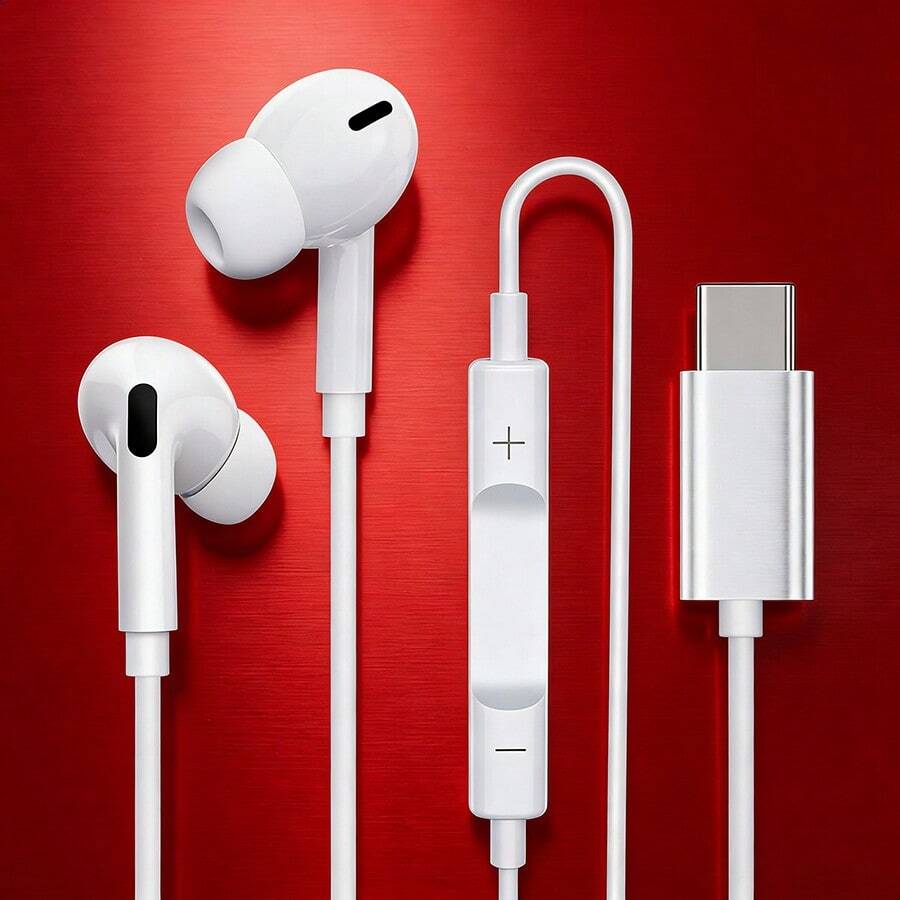 HiFi立体声有线耳机，带麦克风和音量控制，USB-C接口，兼容 15/16 Pro/17 Air/17 Pro AMX、Pro、S25/S24/S23/S22/S21、Pixel 9/8/7/6，符合人体工学的入耳式设计，塑料材质，隔音效果好，按键控制音量。 - 查看 1