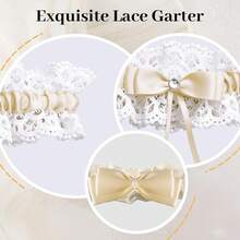 [Free Shipping]Garters For Bride, 2 Piece Bridal Garter Set Lace Floral Garter Bridal Accessories - 米色 - 查看 6