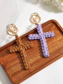 1pc/2pcs Handmade Woven Cross Keychain, Jesus Cross Keychain, Christian Car Key Chain, Bag Charm, Bohemian Soft Cross Keyring, Gift For Women Men, Holiday Decor, Birthday Gift, Couple Gift, Wedding Favor, Party Giveaway, Friend Gift - Multicolor - View 3