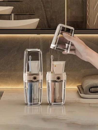 1pc Portable Travel Soap Dish & Toothbrush Holder Set - Durable Plastic, Travel Cup Storage Box, Foldable Rinse Cup, Luxury Soap Dish With Sealed Lid And Drainage, Oval Shape, Suitable For Business Travel, Dorm, Camping, Gym, And Bathroom