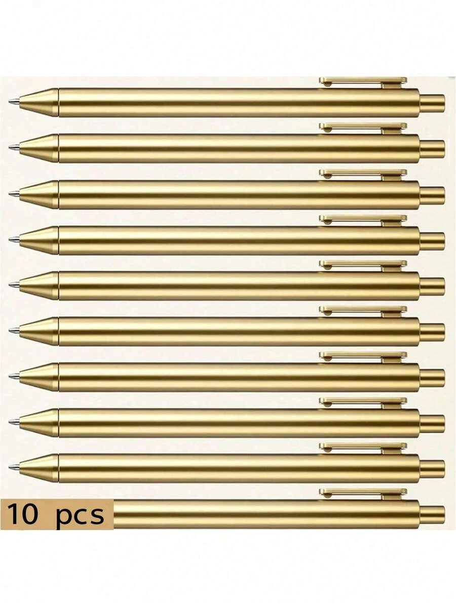 10支装奢华金色塑料可伸缩黑色墨水中号笔尖（1.0mm）书写流畅钢笔，适用于婚礼、新娘派对、商务场合、学生、教师、学校、日记和礼品。 - A - 查看 1