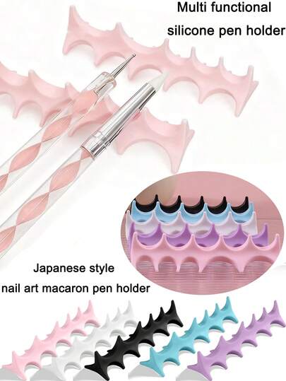 多功能硅胶鱼骨笔筒，适用于美甲，防滑多面设计，日式马卡龙美甲笔筒，也可用于收纳光疗笔、美甲工具等。