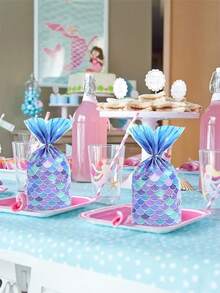 50 túi quà hình đuôi nàng tiên cá màu xanh dương và tím ombre, thích hợp cho tiệc chủ đề đại dương, sinh nhật, quà lưu niệm kỳ nghỉ biển. - Nhiều màu - Xem 7