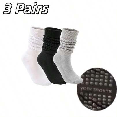 European Sizes 36-40, 3 Pairs Solid-Color Knee-High Socks, Pile Socks, Yoga Socks, Versatile And Stylish