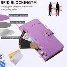 1pc Crossbody Protective Case With Card Slots, Zipper Pocket Compatible With Apple 17 ProMax/16/15/14/13/12/11pro, A56, NOTE 14 PRO 5G (International Version), Makeup Mirror Phone Cover - Purple - View 6