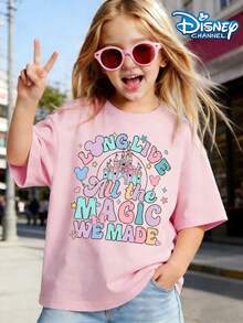 Disney Long Live All The Magic We Made,Disneylandprint Summer Tops,Disneyland Graphic Tee, Perfect For Cute Girls. Teen Girl Gift,Comfortable And Breathable Children's Short-Sleeved T-Shirt. 180g Pure Cotton Children's Clothes,Suitable For Both Boys And Girls.Suitable For Daily Wear, Vacations, Outdoor Activities, And As A Children's Gift. - 粉色 - 查看 2