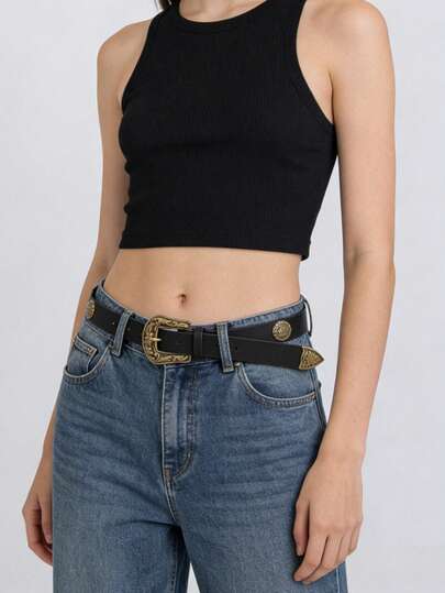 1件装女士时尚腰带，波西米亚风格真皮腰带，西部风情百搭腰带