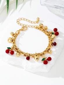 1 chiếc vòng tay thời trang nữ hình hoa anh đào với mặt dây chuyền hình trái tim đính ngọc trai. - quả anh đào - Xem 15