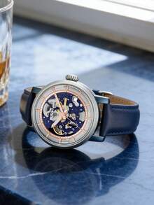 Fossil Boyfriend ME3136 休闲时尚自动男士手表玫瑰金和蓝色圆形表盘和蓝色皮革表带休闲手表适合日常佩戴男士理想生日礼物 - 藍色 - 查看 2