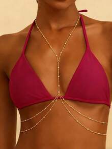 HOTNICE Dây chuyền hạt lượn sóng gợi cảm dành cho nữ, dây đơn nhiều lớp, thắt lưng bikini đan chéo, trang sức cơ thể, dây đeo eo phong cách nghỉ dưỡng mùa hè. - Chuỗi cơ thể - Xem 2