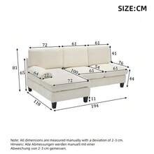 Large Sofa And Sofa 194*118*81 Cm, 3 Seater Sofa Ecksofa Für Wohnzimmer, Wohnung, Lounge Und Schlafzimmer – L-Förmiges Schlafsofa, Freizeitsofa, Beige, Leinen - 米色 - 查看 6