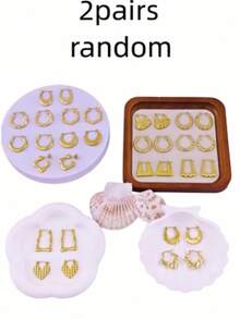 女士金色耳环，U形心形设计，简约时尚，适合日常佩戴 - 金色 - 查看 12