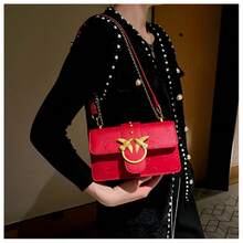 Pk Women's Bags, Exclusive Niche Luxury Shoulder Bag With Swallow Motif, Elegant Shoulder Bag With Chain Strap, Double Swallow Design. - 紅色 - 查看 4