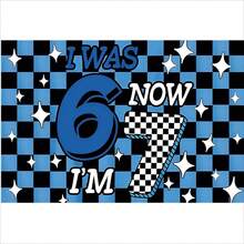 1pc 2D Flat Birthday Party Photography Backdrop, "I WAS 6, NOW I'M 7" Text Design With Donut, Lollipop, Chocolate Pattern, Sparkling Stars, Suitable For 6-7 Years Old Celebration, Family Gathering Party Banner, Vinyl Material - Multicolor - View 26