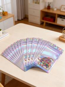 50个/10个/1个 透明窗口可视激光封口袋，可重复使用全息箔袋，珠宝包装收纳袋，美甲封口袋，礼品包装袋，可重复密封拉链袋 - 鐳射袋 - 查看 2