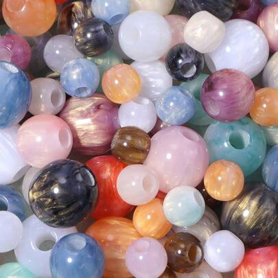 5-20pcs Shiny Round Resin Beads With Large Holes, Multi-Color Loose Beads For Jewelry Making, Necklace, Headpiece DIY Accessories