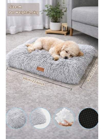 1PC Washable Plush Dog Crate Bed Anti-Slip Pet Mat For Cats Fluffy Soft Sleeping Cushion For Large, Jumbo, Medium, Small Dogs