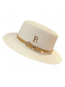 Mũ rơm thời trang, mũ vành bằng, mũ chống nắng cho nữ mùa xuân/hè, thích hợp cho du lịch, nghỉ dưỡng, đi biển, đa năng. - trắng - Xem 18