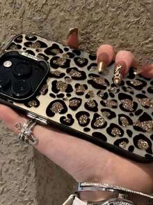 1 pieza Funda protectora de teléfono con estampado de leopardo con lentejuelas y rhinestones, adecuada como regalo festivo compatible con Apple XS/XS Max/XR/11/12/13/14/14 Plus/15/15 Plus/16/16 Plus/17 y otros modelos - Multicolor - Ver 3