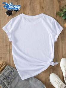 Summer TopsDisney Lady's T-Shirt, Featuring The Cartoon Pattern Of Disney's Moana Princess. Spring/Summer Style Women's Round-Neck T-Shirt. The Fabric Is Soft, Comfortable And Breathable, Suitable For Daily Wear, Shopping, Traveling, Parties, And When At Home. It Is Also Suitable As A Beautiful Gift. Every Lady Deserves To Own One.Loose And Comfortablesummer Outfits For Women - 白色 - 查看 2