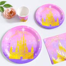 Princess Castle Disposable Plate, Napkin, Cup Set, Plates, Napkins And Cups Party Supplies, Serves 10 Guests, Disposable Paper Plates Party Tableware Suitable For Birthday, Wedding, Party, Family Picnic - View 4