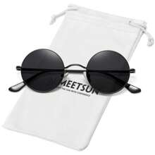 Small Round Polarized Sunglasses For Men Women Metal Retro Hippie Circle Sun Glasses Driving Festival Cosplay UV400 - 黑色/灰色 - 查看 8
