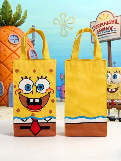SpongeBob SquarePants Bolsa de lona con diseño del personaje de Bob Esponja, estilo aleatorio. Bolsa de almacenamiento de papelería de oficina, bolsa para botellas de agua, bolsa de tote para estudiantes en el aula. Regalo esencial para fans de Bob Esponja, reutilizable, bolsa de tote delicada. Bolsa de tote de tela Oxford linda, adecuada para llevar libros, ir de compras y llevar comestibles. Bolsa de almacenamiento conveniente, regalo de cumpleaños, regalo de regreso a clases, regalo de fin de semestre. La imagen es solo para referencia, prevalecerá el producto real.