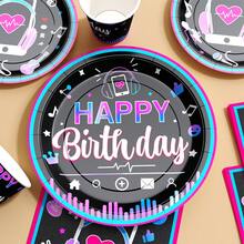 Conjunto descartável de Pratos, Guardanapos e Copos com tema de Música para Feliz Aniversário, Pratos, Guardanapos e Copos, Suprimentos para Festa, Adequado para 10 Convidados, Pratos de Papel Descartáveis, Utensílios de Mesa para Festa Adequados para Aniversário, Casamento, Festa, Piquenique Familiar - Visão 5
