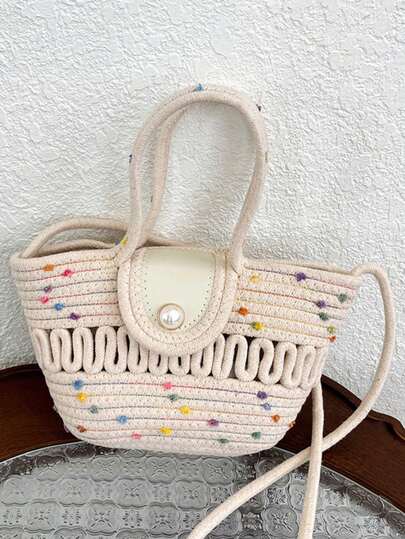 Women's Large Capacity Rope Woven Bag New Fashion Summer Versatile Shoulder Bag Beach Bag For Seaside Handheld & Crossbody Tote Bag