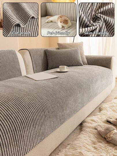 1 chiếc đệm sofa kiểu dáng đơn giản, sọc mỏng, chống trượt, dùng được cả bốn mùa, thân thiện với thú cưng, chống bám bẩn, phù hợp trang trí phòng khách, phòng ngủ, phòng học, có thể giặt máy.