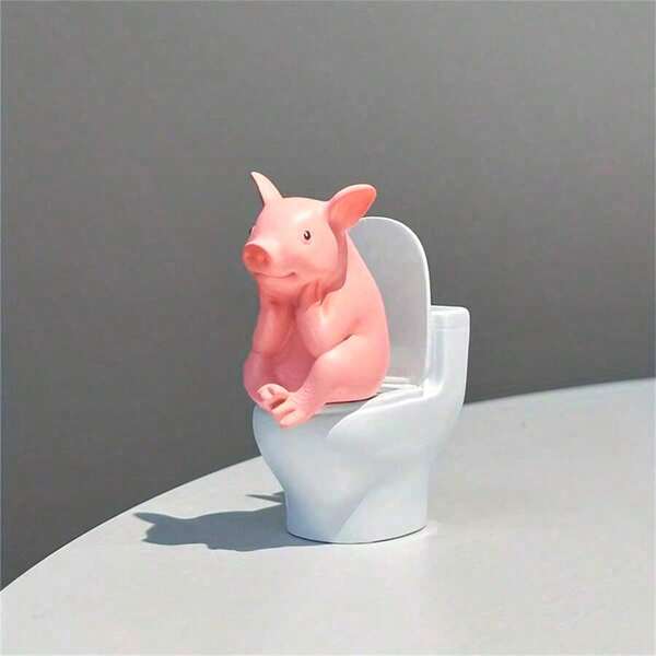 Cute Pig Bathroom Decor - Resin Made Funny Pig Figurine Suitable For Vanity Shelf - Farmhouse Style Animal Decoration For Home Bathroom Cabinet - Unique New Gift For Pig Lovers