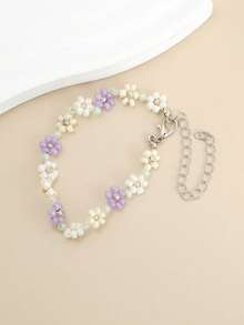 Exquisite Spring Letter Series Floral Beaded Bracelet, High-Quality Niche Design Elegant Bracelet - Multicolor - View 2