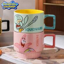 SpongeBob SquarePants 11盎司创意陶瓷咖啡杯，趣味3D卡通人物手柄茶杯，收藏级饮具套装，适用于办公室和家庭厨房，可放入洗碗机和微波炉，是粉丝的完美生日和圣诞礼物，多种款式可选 - 彩色 - 查看 4