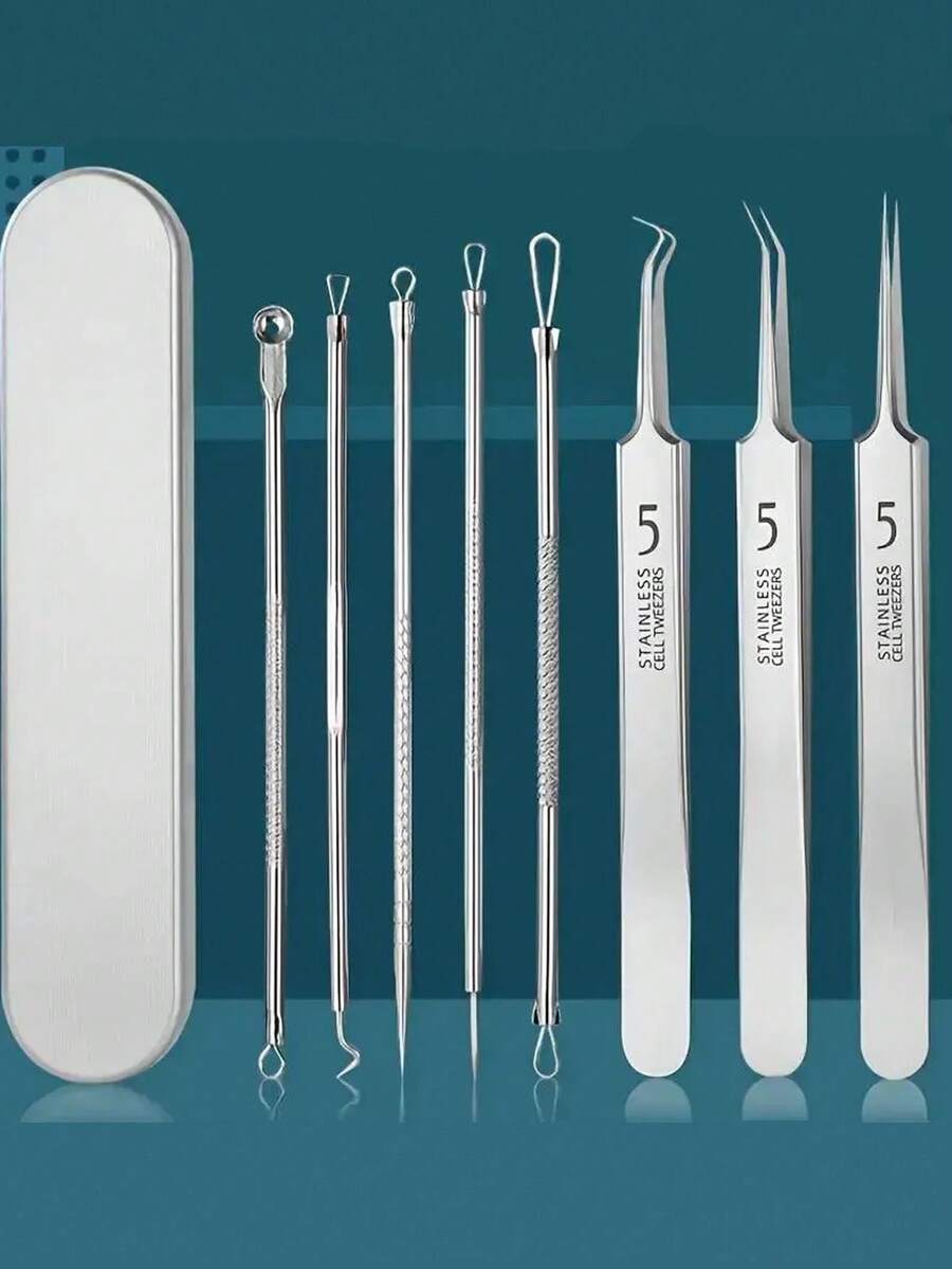 14pcs Stainless Steel Blackhead Remover Tool Set - Professional Acne Removal Kit, Salon Use Blackhead Extractor, Acne Needle Tool, Pore Cleaner, Deep Cleansing Facial Care Tools, Blackhead Remover - Silver - View 1