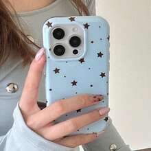 Vintage Star Pattern Soft Phone Case In Light Blue And Black, Tortoiseshell Foil Texture, Compatible With IPhone 16 Pro Max, Apple 15, New 14, 12 Pro, 13 Pro Max, Shockproof Protective Cover, Spring Gift For Women - Blue - View 5