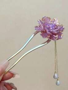 1 pezzo Nuovo fermaglio per capelli da donna in stile retrò smalto, fiore di peonia in stile cinese, accessorio per capelli elegante di alta qualità in stile antico cinese, adatto per estate, vacanze, viaggi, raccolti, accessori per capelli, festival, feste - Multicolore - Visualizzare 2
