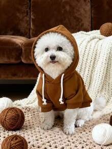 1 pieza Sudadera básica cómoda y cálida de color dopamina, adecuada para gatos y perros, para interiores y exteriores - Marrón - Ver 6