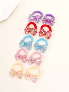 10个/包 可爱星星月亮发圈，女孩发饰，闪亮弹力发绳，甜美马尾发圈 - 彩色 - 查看 2