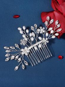 European And American Cross-Border Faux Pearl & Rhinestone Hair Comb, Elegant Bridal Headpiece, Fashion Hair Accessory Wholesale,Summer,Beach,Wedding - Silver - View 6
