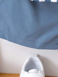 Young Boy Summer Striped Short Sleeves Shirt And Casual Shorts Outfit - Blue - View 6