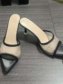 Giày cao gót mũi nhọn bằng lưới pha lê sang trọng, thích hợp cho hẹn hò và đi làm. - màu đen - Xem 1