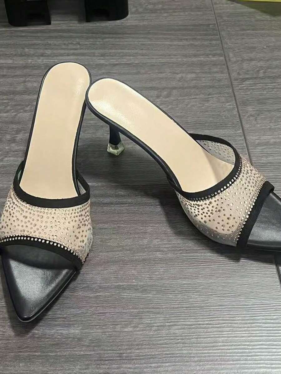 Giày cao gót mũi nhọn bằng lưới pha lê sang trọng, thích hợp cho hẹn hò và đi làm. - màu đen - Xem 1