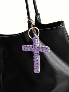 1pc/2pcs Handmade Woven Cross Keychain, Jesus Cross Keychain, Christian Car Key Chain, Bag Charm, Bohemian Soft Cross Keyring, Gift For Women Men, Holiday Decor, Birthday Gift, Couple Gift, Wedding Favor, Party Giveaway, Friend Gift - Multicolor - View 5