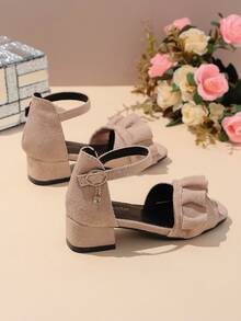 1 paire de sandales à bout ouvert doux et confortable pour filles, talon bloc de 2,5 cm, décor floral, style princesse à la mode et mignon, convient pour le port quotidien, les fêtes, les festivals, printemps/été 2026 - Vieux Rose - Voir 6