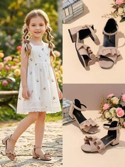 1 Đôi Sandal Cao Gót Da Liễu Mềm Mại và Thoải Mái Cho Bé Gái Sơ Sinh/Trẻ Nhỏ, Trang Trí Hoa Sen, Mũi Hở, Gót Dày 2.5cm, Đế Chống Trượt, Kiểu Công Chúa Thời Trang và Dễ Thương, Thích Hợp Cho Mặc Hàng Ngày, Tiệc Tù, Lễ Hội, Xuân/Hè 2026