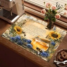 1 pieza Estera absorbente con estampado de girasol y abeja para cafetera, platos - Estera protectora absorbente de poliéster para escritorio con almohadilla antideslizante de goma, para decoración de la encimera de la cocina, bar en casa y mesa de comedor - Multicolor - Ver 6