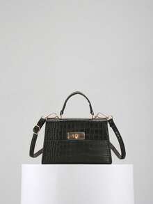 Lightweight,Business Casual Mini Crocodile Embossed Twist Lock Flap Square Bag For Teen Girls Women College Students,Rookies & White-Collar Workers Perfect For Office,College,Work ,Business,Commute,Outdoors, Travel, Outings, Animal Print Women Bag - màu đen - Xem 11
